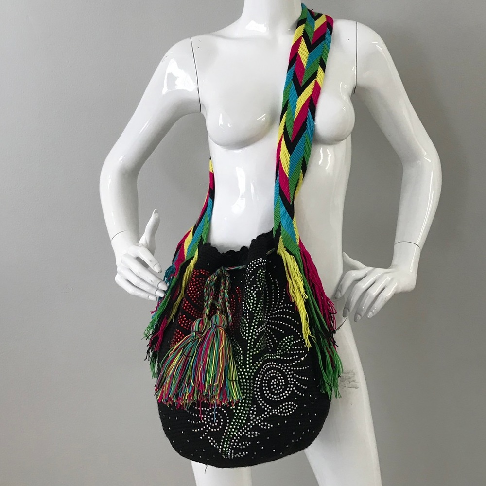 Knitted Swarovski crystal crossbody bag